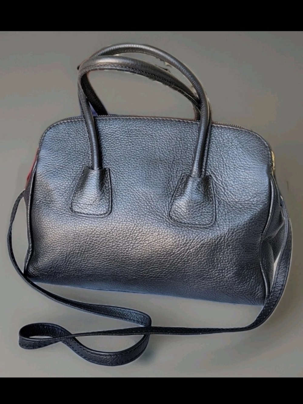 Vintage Borse in Pelle Women's Black Pebbled Satchel Gold Hardware Bag
